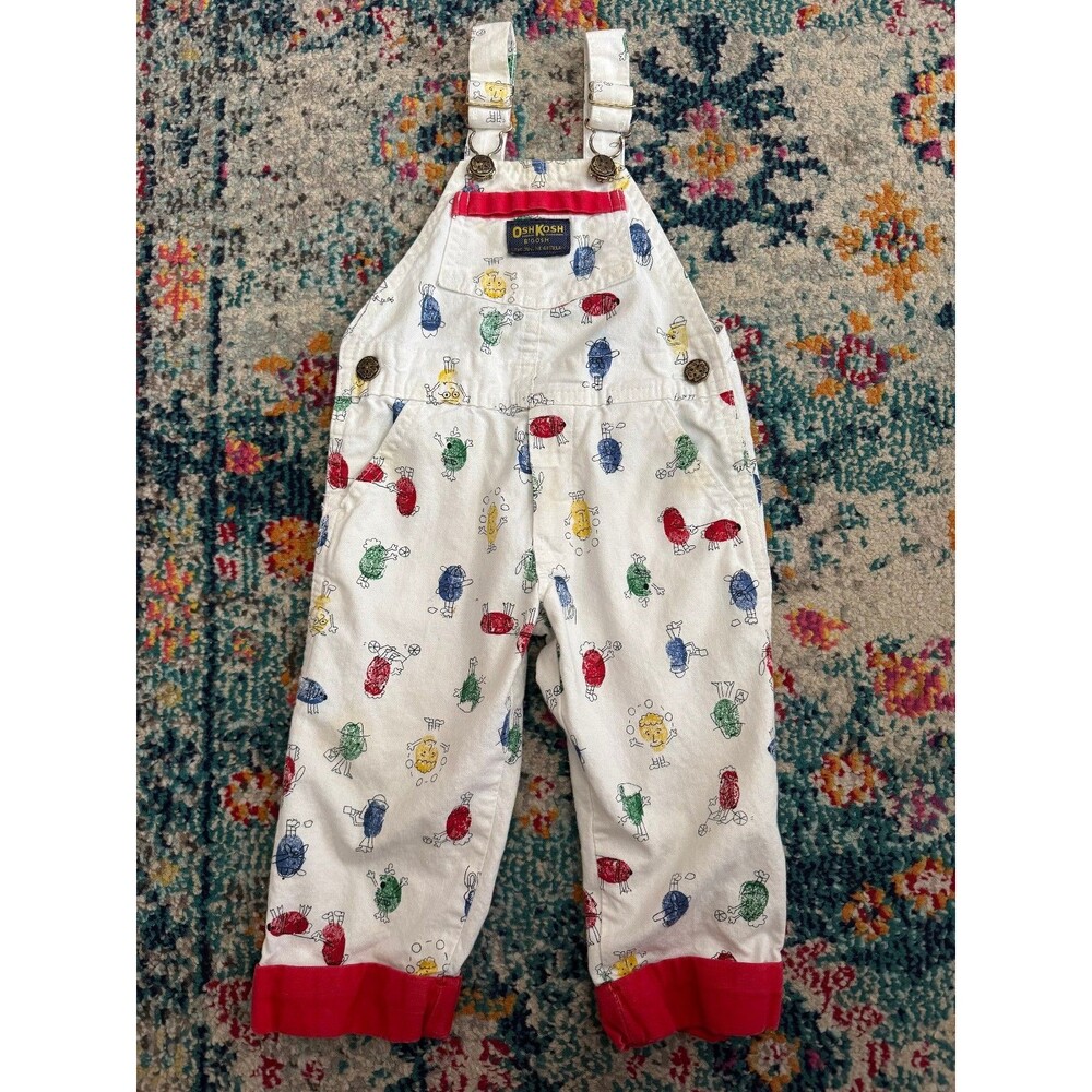 Vintage OshKosh B'Gosh Vestbak Overalls Funny Fingerprint All Over Print Sz 2T